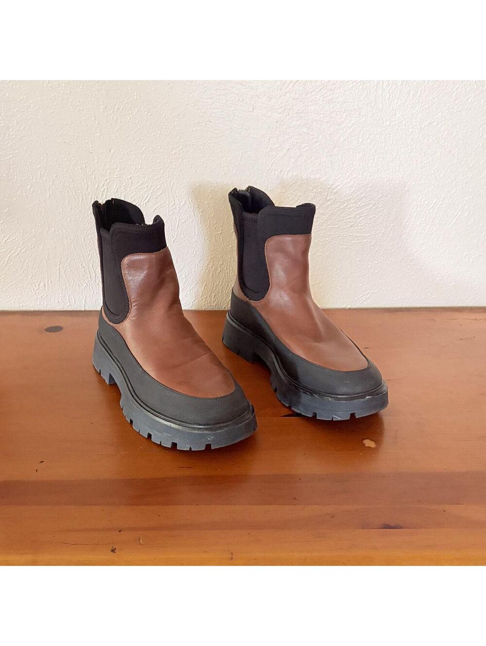 Brown Leather Boots Lucky Brand Allehia Modern Brown & Black Lug Sole